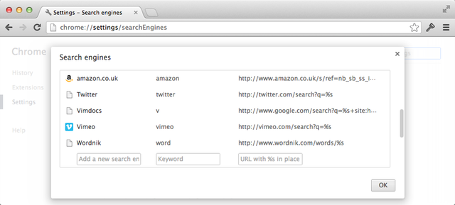 Custom search engines in Google Chrome